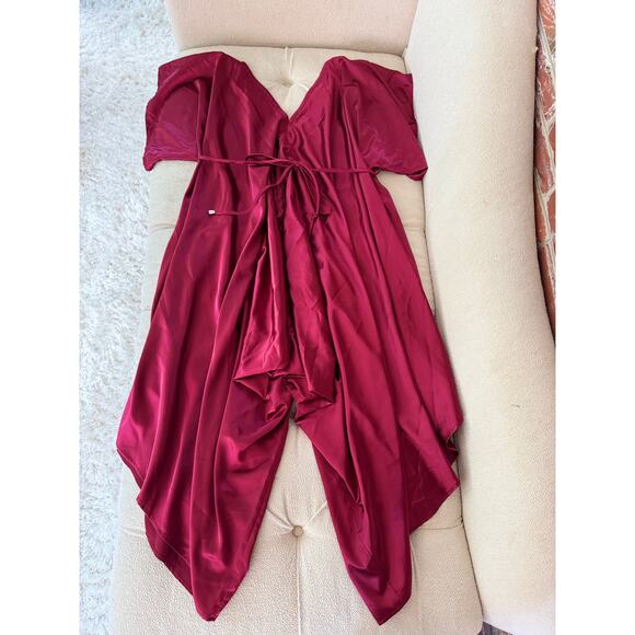 Nerecina Luxe Red Satin Caftan Jumpsuit - Plus Size Elegance in 3X-4X - Picture 2 of 6